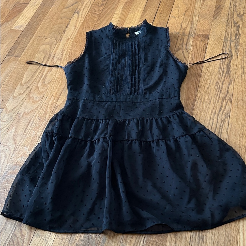 Women’s ' Black Swiss Dot Tiered Dress fully lined